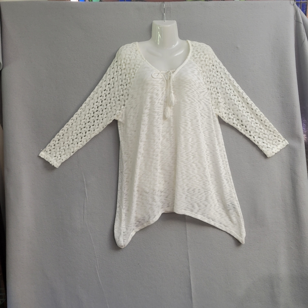 New Directions XL Lightweight Sheer Knit Swimsuit cover up Long Sleeve White - Picture 2 of 11